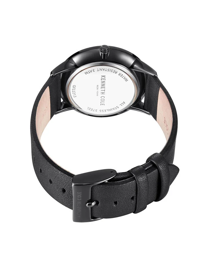 Kenneth Cole New York Multifunction Gents 42mm Quartz Watch with Black Genuine Leather Strap