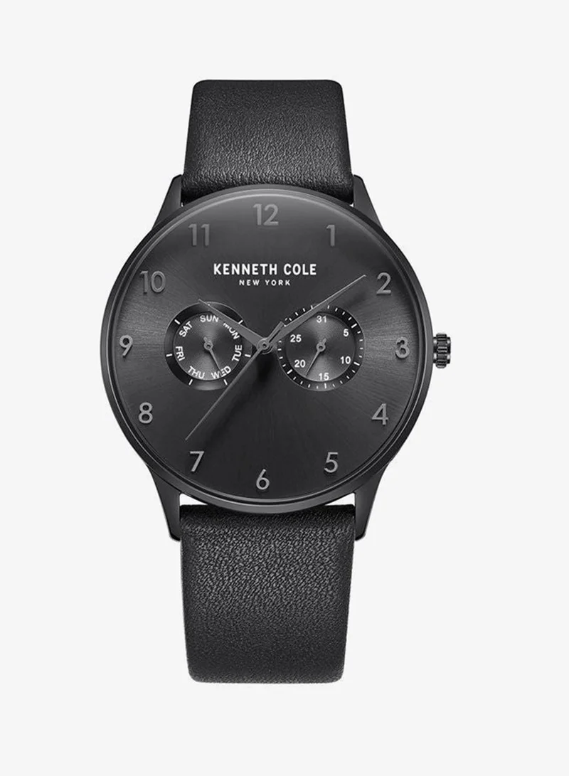 Kenneth Cole New York Modern Classic Black Dial Black Leather Strap Chronograph Watch for Men 42mm
