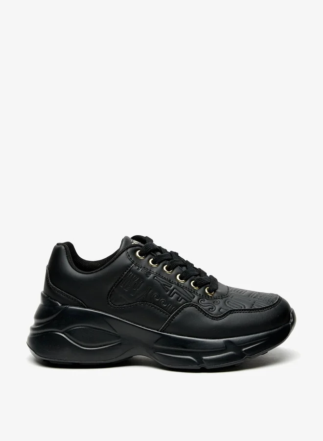MISSY Women's Monogram Embossed Sneakers with Lace-Up Detail