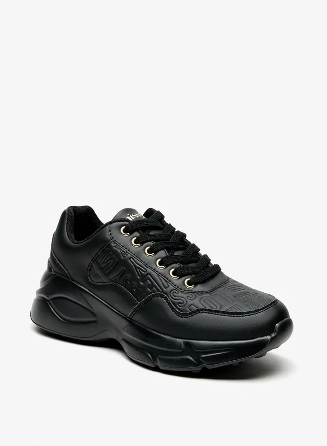 MISSY Women's Monogram Embossed Sneakers with Lace-Up Detail