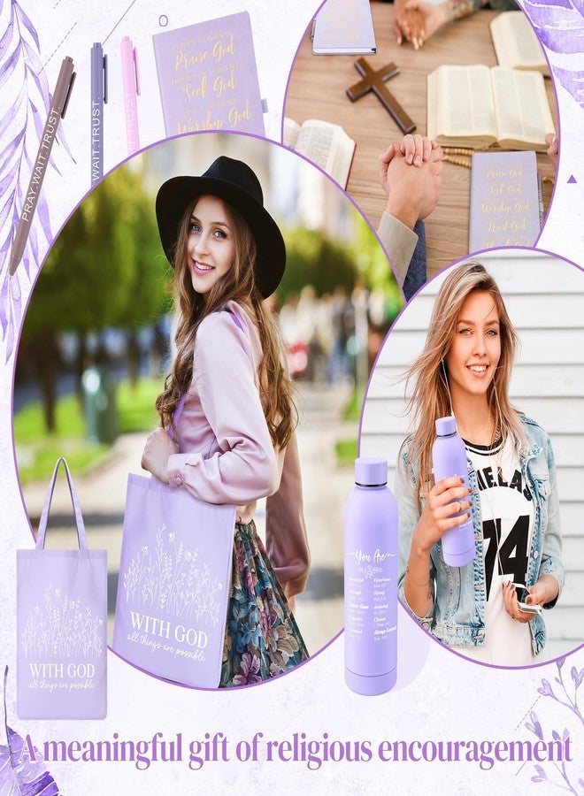 Sayglossy مجموعة Sayglossy المكونة من 11 قطعة لتدوين الملاحظات حول الكتاب المقدس للنساء، هدية مسيحية تتضمن دفتر ملاحظات جلدي A5، قلم تظليل، قلم حبر جاف، حقيبة قماشية، كوب سعة 16 أونصة، لوازم دراسة الكتاب المقدس للكنيسة، مناسبة للرعاة، عيد الفصح (بنفسجي) - Image 5