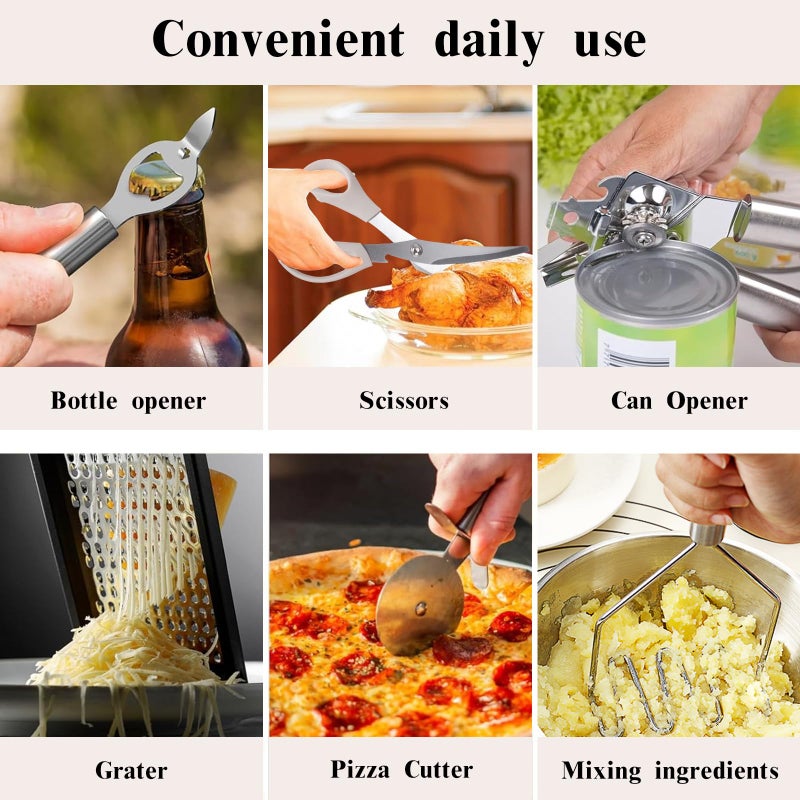 46-Piece Non-Stick Silicone Cooking Utensil Set with Holder and Wooden Handles, Khaki - Image 4