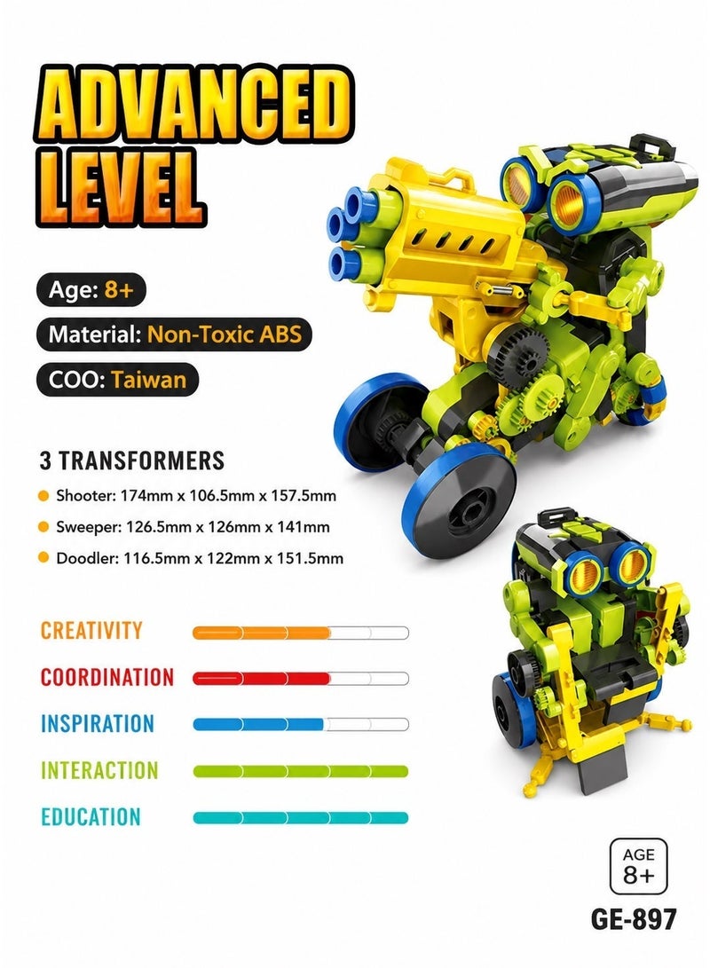 Pro'skit Pro’sKit GE-897 Tribo 3-in-1 Keypad Coding Robot – DIY Programmable STEM Robot Kit for Kids (Sharpshooter, Painter & Sweeper) - Image 3