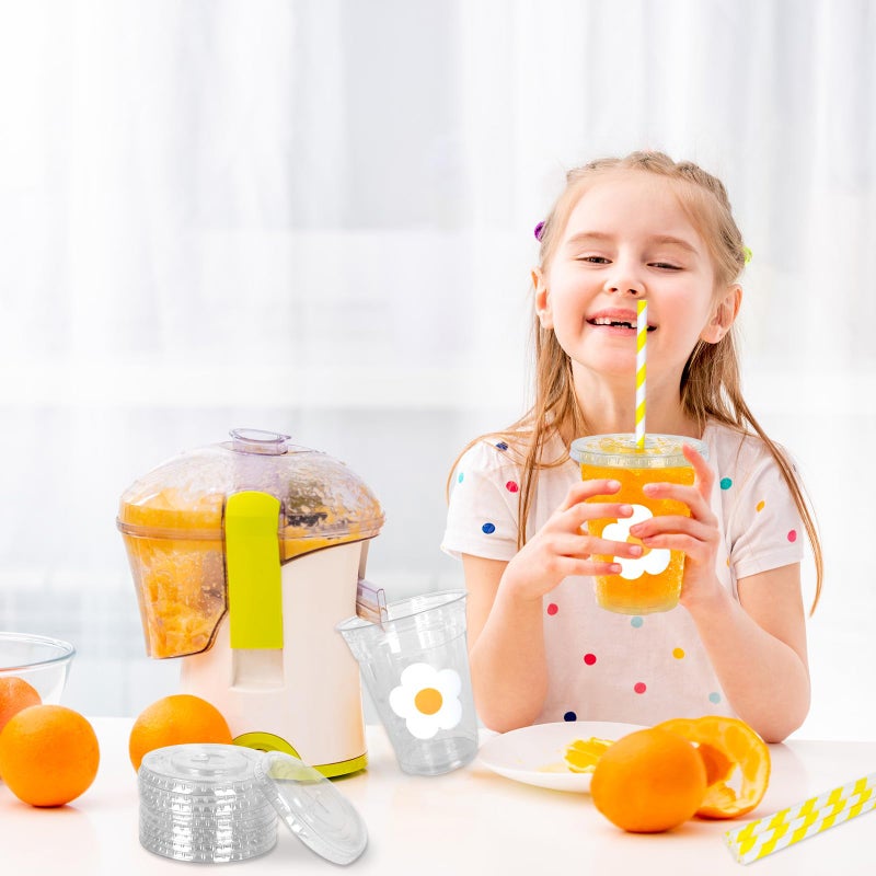 Whaline 50Pcs Flowers Disposable Plastic Cups with Lids and Straws 12oz White Floral Party Cups Cold Beverage Drinking Cups for Spring Summer Wedding Birthday Baby Shower Favor Supplies - Image 5