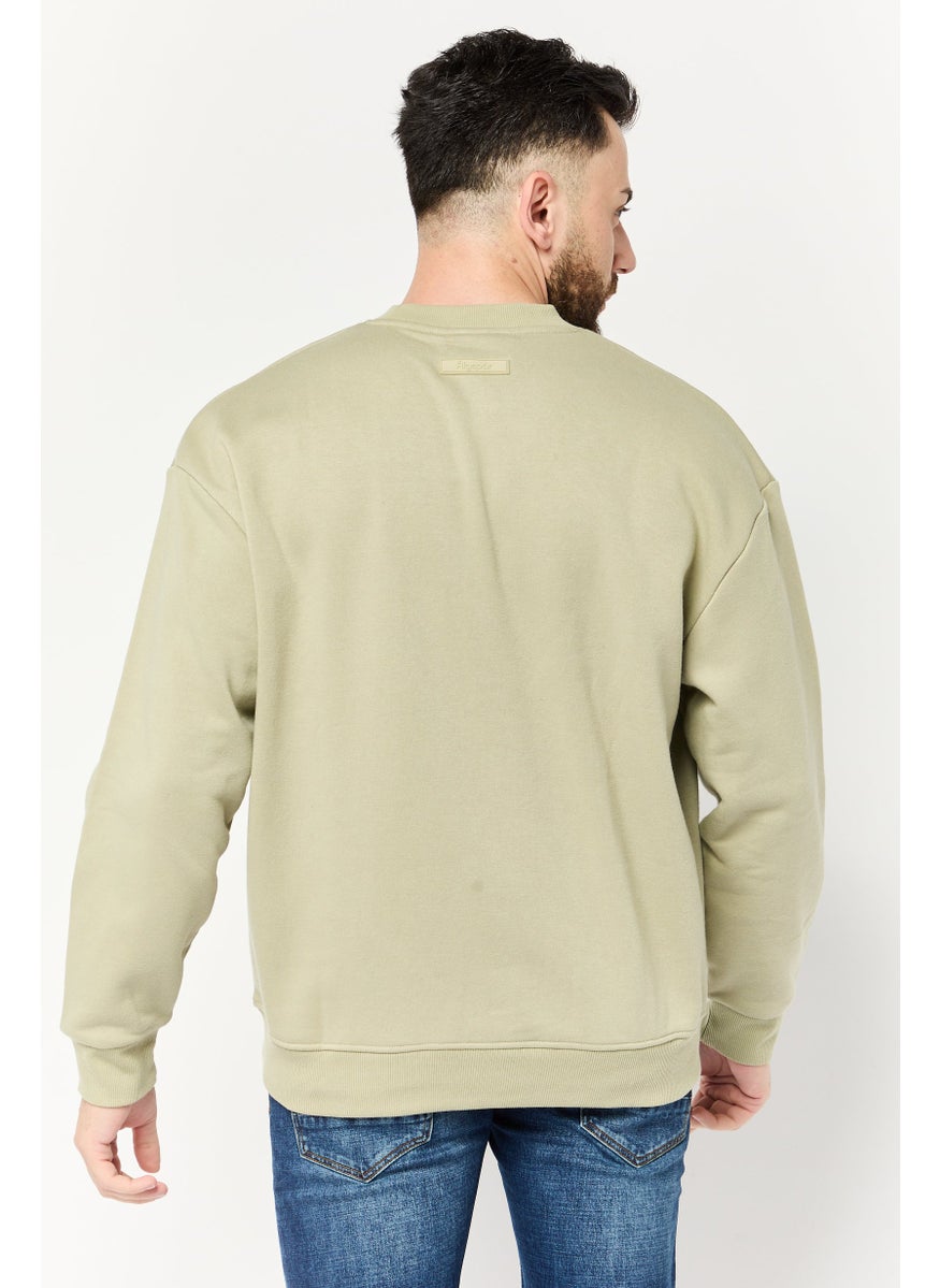 Algspar Men Crew Neck Long Sleeve Brand Logo  Sweatshirts, Olive  - Image 4