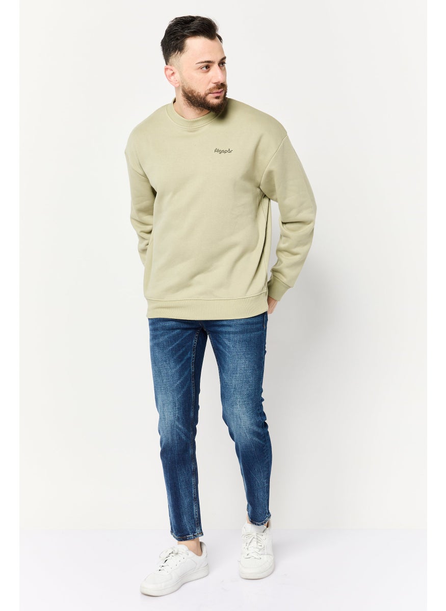 Algspar Men Crew Neck Long Sleeve Brand Logo  Sweatshirts, Olive  - Image 2
