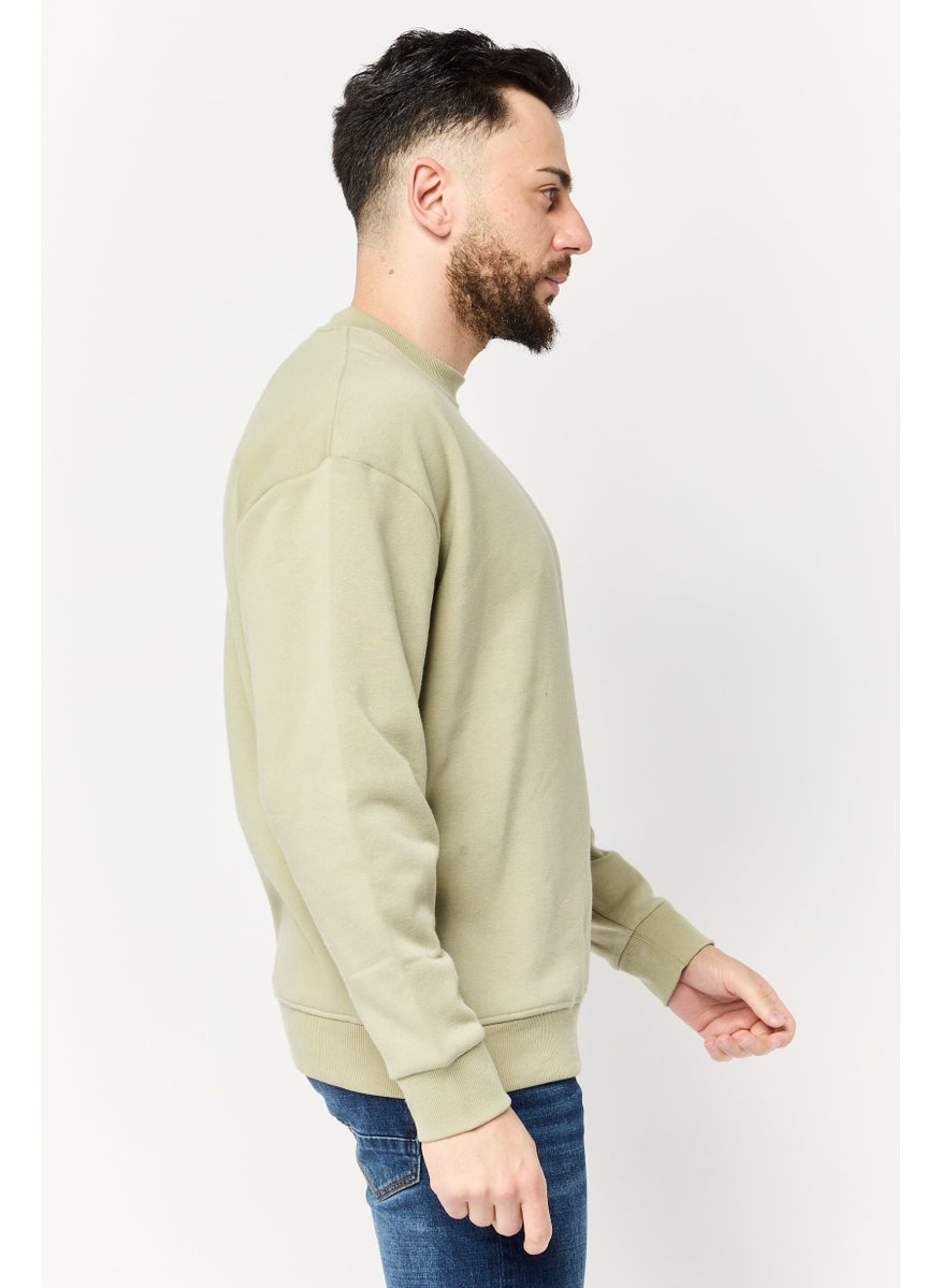 Algspar Men Crew Neck Long Sleeve Brand Logo  Sweatshirts, Olive  - Image 3