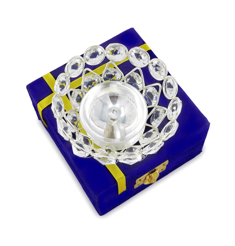 BENGALEN Crystal Diya with Blue Velvet Gift Box Home Decoration Chrystal Piyali Dia Pooja Items Puja Gifts Handmade Oil Lamp Traditional Indian Dhanteras Deepawali Diwali Gift Items - Image 4