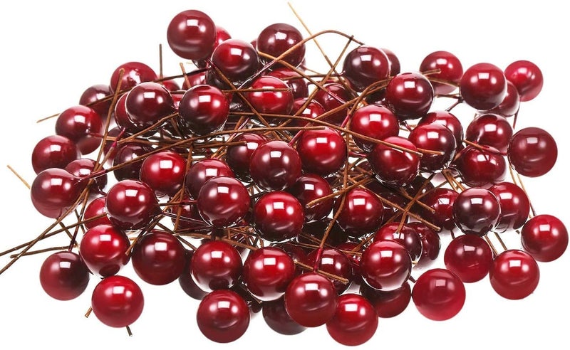 Ascension 50pcs Artificial Holly Berries, 10 mm Fake Berries Decor on Wire for Christmas Tree Decorations Flower Wreath DIY Craft Use (Red) - Image 1