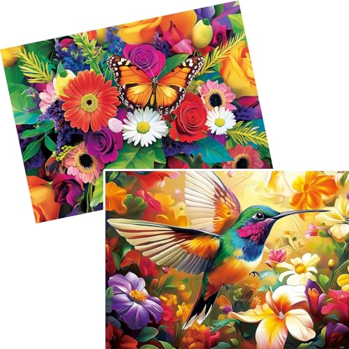VOLUVOLU 2Pack 500 Pieces Puzzles for Adults Flower Hummingbird Puzzles 500 Pieces Butterfly Jigsaw Puzzles for Adults Birthday Party for Family Game Nights Gifts - Image 1
