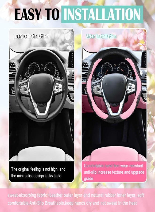 SuperKaKa Car Steering Wheel Cover 2025, Universal Auto PU Cute Breathable Slip-Proof Comfort Imitation Leather Protector Cars Interior Accessories for Women Men Fit Most Vehicle (Pink) - Image 3