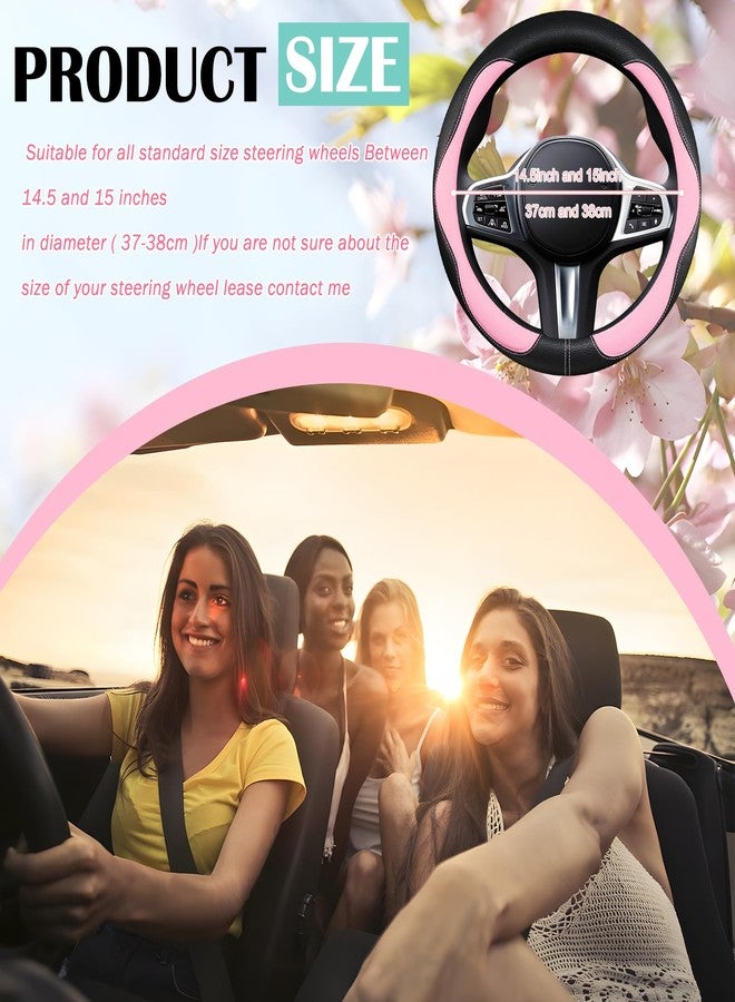 SuperKaKa Car Steering Wheel Cover 2025, Universal Auto PU Cute Breathable Slip-Proof Comfort Imitation Leather Protector Cars Interior Accessories for Women Men Fit Most Vehicle (Pink) - Image 5