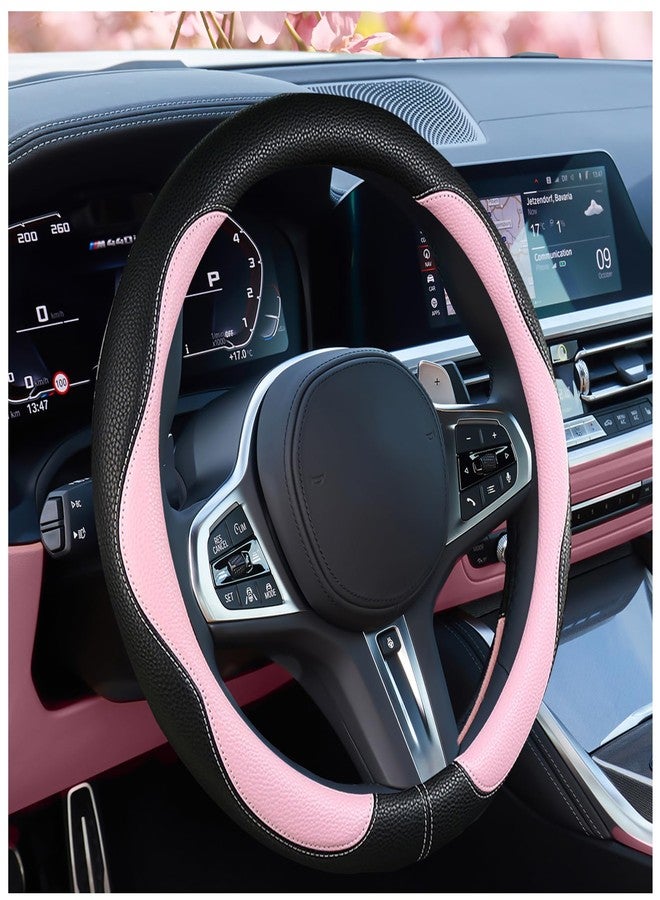 SuperKaKa Car Steering Wheel Cover 2025, Universal Auto PU Cute Breathable Slip-Proof Comfort Imitation Leather Protector Cars Interior Accessories for Women Men Fit Most Vehicle (Pink) - Image 1