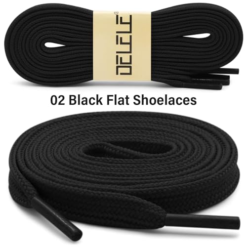 DELELE Solid Flat Shoe Laces: Hollow Thick Black Shoelaces for Sneakers 2 Pair 31 inch - Image 2