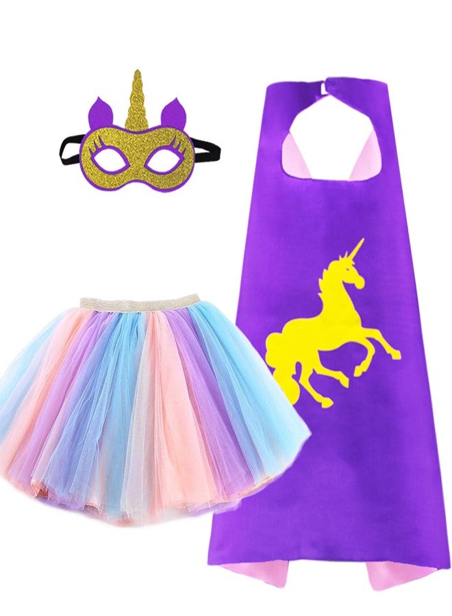 D.Q.Z Toddlers Super Hero Costumes for Girls Superhero-Capes Rainbow TuTu, Princess Dress Up Birthday Gifts for 3-6 (Purple) - Image 1