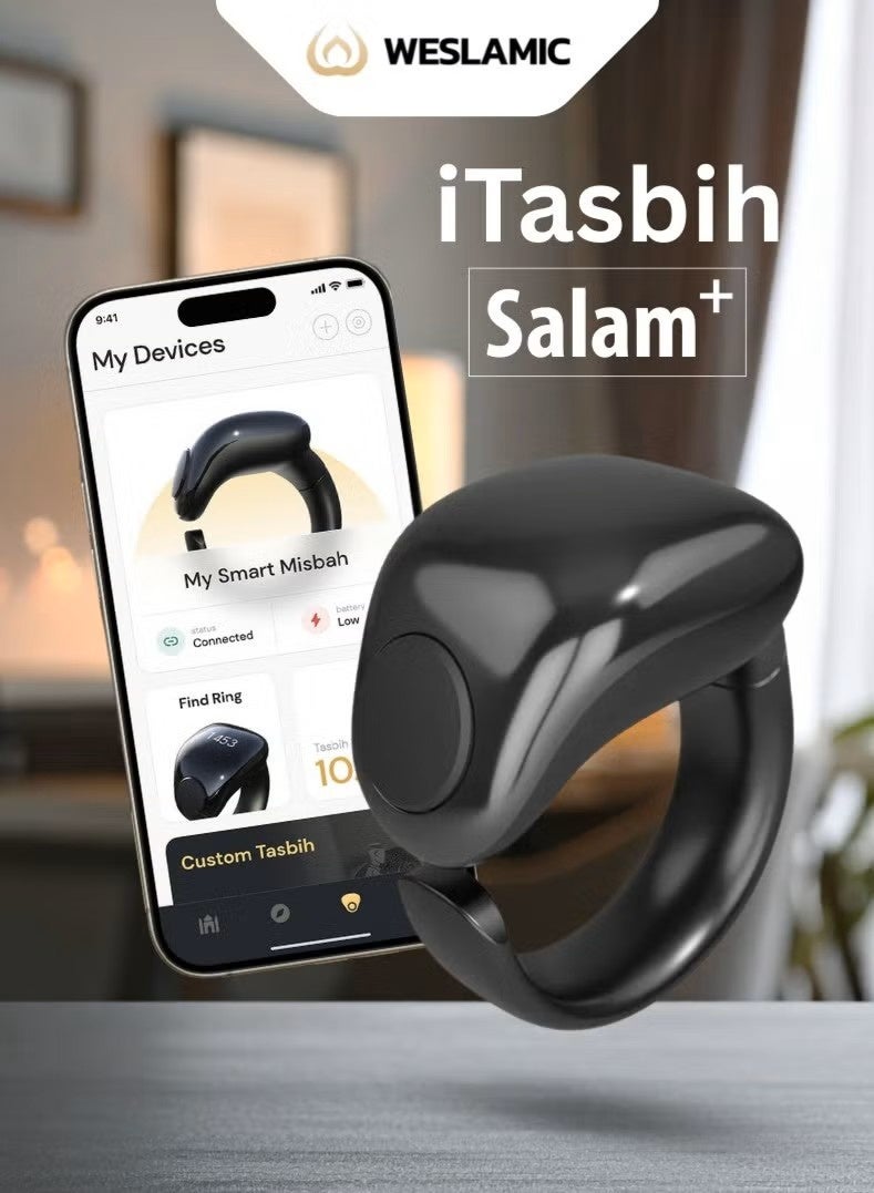 iTasbih Salam Smart Ring OLED Zikr Counter Ring & Prayer Reminder Smart Ring | Digital Tasbih Counter Finger Ring Islamic Misbaha for Daily Dhikr | Bluetooth Enabled Smart Ring with App Sync | Waterproof Design, Magnetic Fast Charging, Adjustable Fit |  Portable Muslim Prayer Tracker Wearable Gadget for Men & Women - Image 1