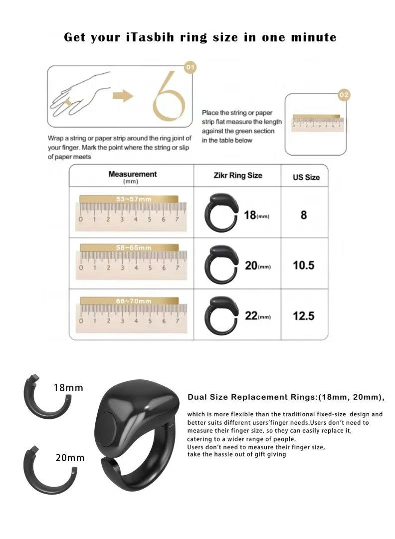 iTasbih Salam Smart Ring OLED Zikr Counter Ring & Prayer Reminder Smart Ring | Digital Tasbih Counter Finger Ring Islamic Misbaha for Daily Dhikr | Bluetooth Enabled Smart Ring with App Sync | Waterproof Design, Magnetic Fast Charging, Adjustable Fit |  Portable Muslim Prayer Tracker Wearable Gadget for Men & Women - Image 5