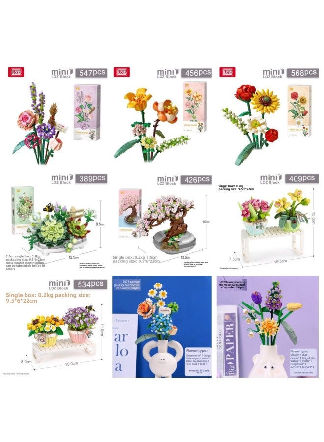 Loz Li Zhi 1657 Building Blocks Flower Small Particles Children Assembled Diy Eternal Flower Girl Creative Toy Gift Cross-border-Color:1659 All The Way To The Sun (excluding Vase) - Image 2