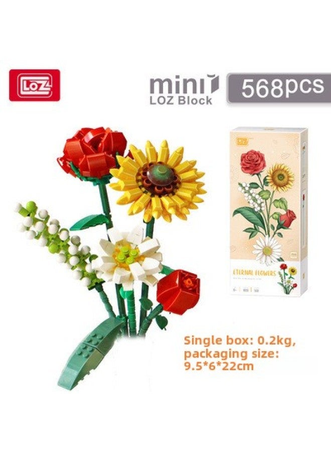 Loz Li Zhi 1657 Building Blocks Flower Small Particles Children Assembled Diy Eternal Flower Girl Creative Toy Gift Cross-border-Color:1659 All The Way To The Sun (excluding Vase) - Image 1
