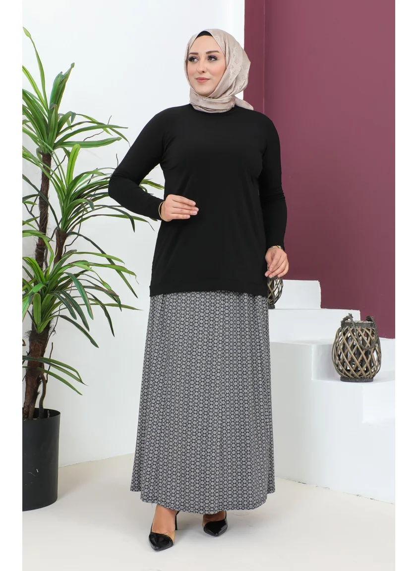 سيفا ميرفي Plus Size Pieced Viscose Skirt 4360H-01 Navy Blue