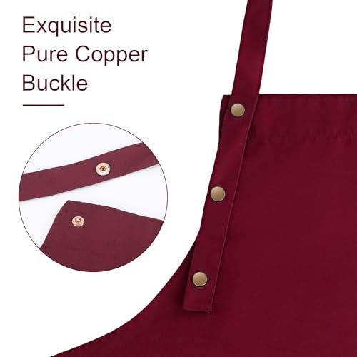 LOYGLIF Apron for Men Women with Adjustable Straps and Large Pockets, Canvas Cotton Cooking Kitchen Chef Bib Aprons Waterproof Red - Image 2
