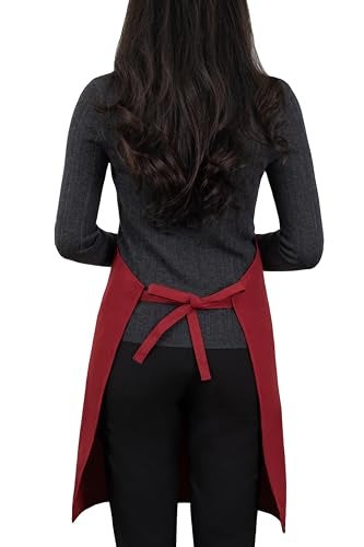 LOYGLIF Apron for Men Women with Adjustable Straps and Large Pockets, Canvas Cotton Cooking Kitchen Chef Bib Aprons Waterproof Red - Image 5