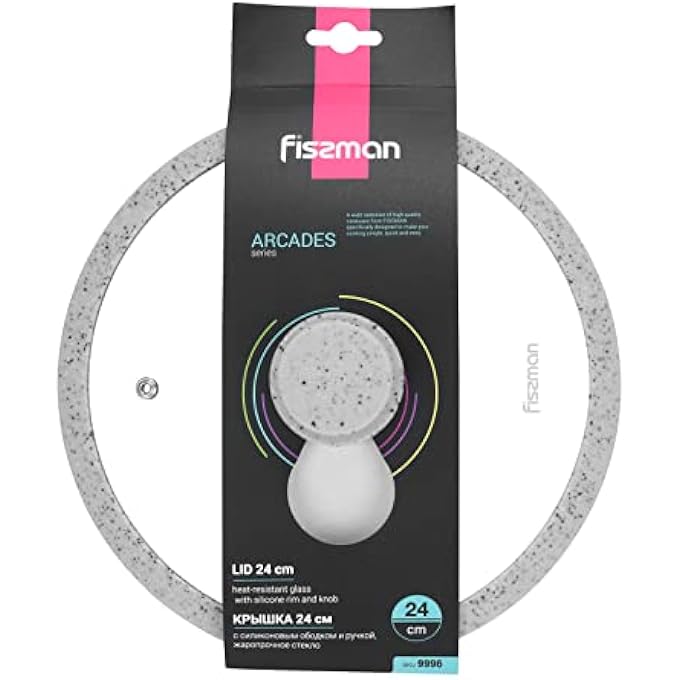 فيسمان غطاء زجاجي بحافة سيليكون، مقاس 24 سم، غطاء زجاجي مقوى للأواني والمقالي، حافة سيليكون مقاومة للحرارة، يناسب غطاء مقلاة بديل وأغطية من الحديد الزهر، رمادي فاتح - Image 1