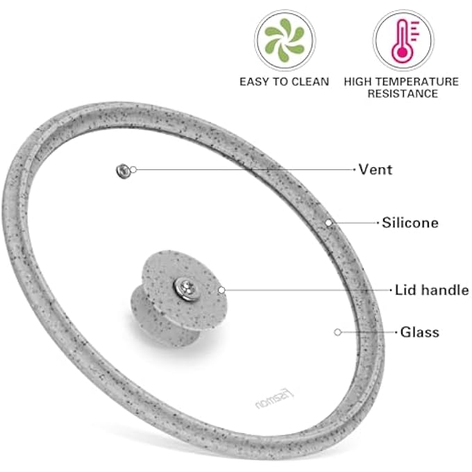 فيسمان غطاء زجاجي بحافة سيليكون، مقاس 24 سم، غطاء زجاجي مقوى للأواني والمقالي، حافة سيليكون مقاومة للحرارة، يناسب غطاء مقلاة بديل وأغطية من الحديد الزهر، رمادي فاتح - Image 4