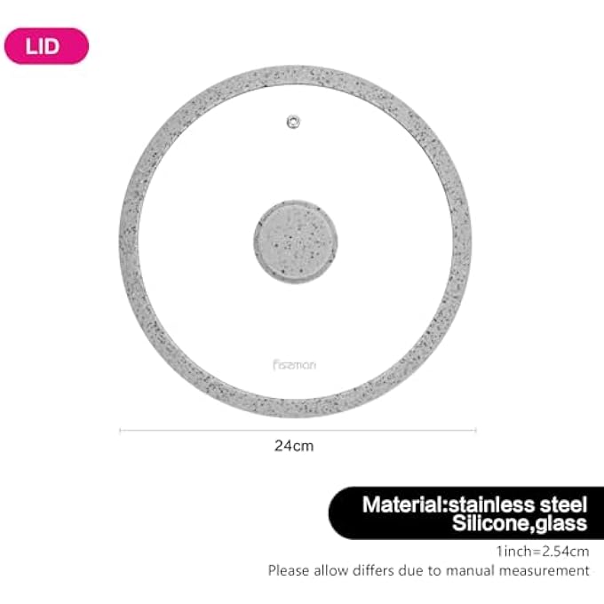 فيسمان غطاء زجاجي بحافة سيليكون، مقاس 24 سم، غطاء زجاجي مقوى للأواني والمقالي، حافة سيليكون مقاومة للحرارة، يناسب غطاء مقلاة بديل وأغطية من الحديد الزهر، رمادي فاتح - Image 3