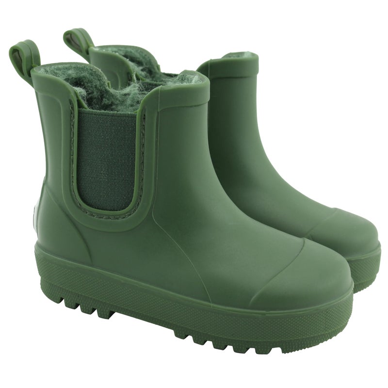 BEARPAW Toddler and Kids' Rain Boots with Faux-Fur Lining â€“ Waterproof Rubber Chelsea Boot for Boys & Girls â€“ Hunter Green, Size 3 - Image 2