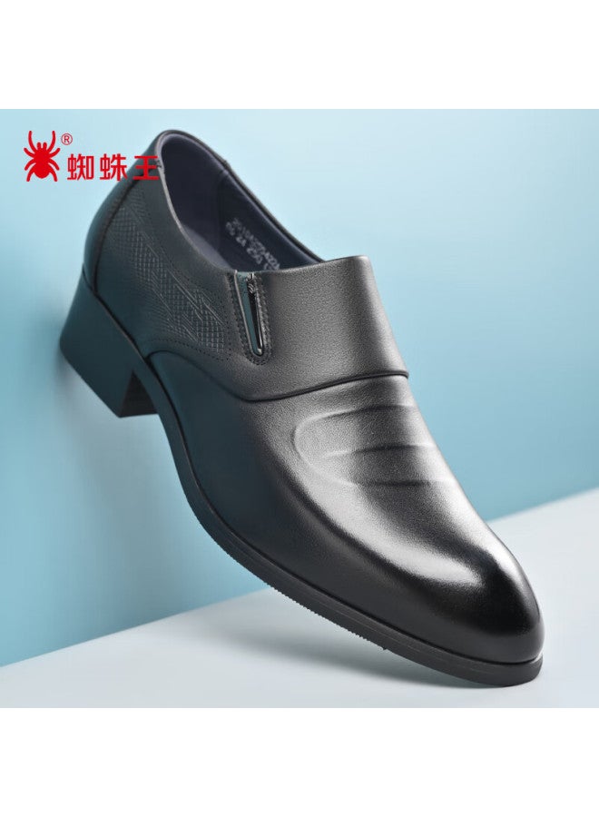 Spider King Men's Height Increasing Small Size Leather Pointed Toe British Style Business Formal Shoes Black Slip-on 43
