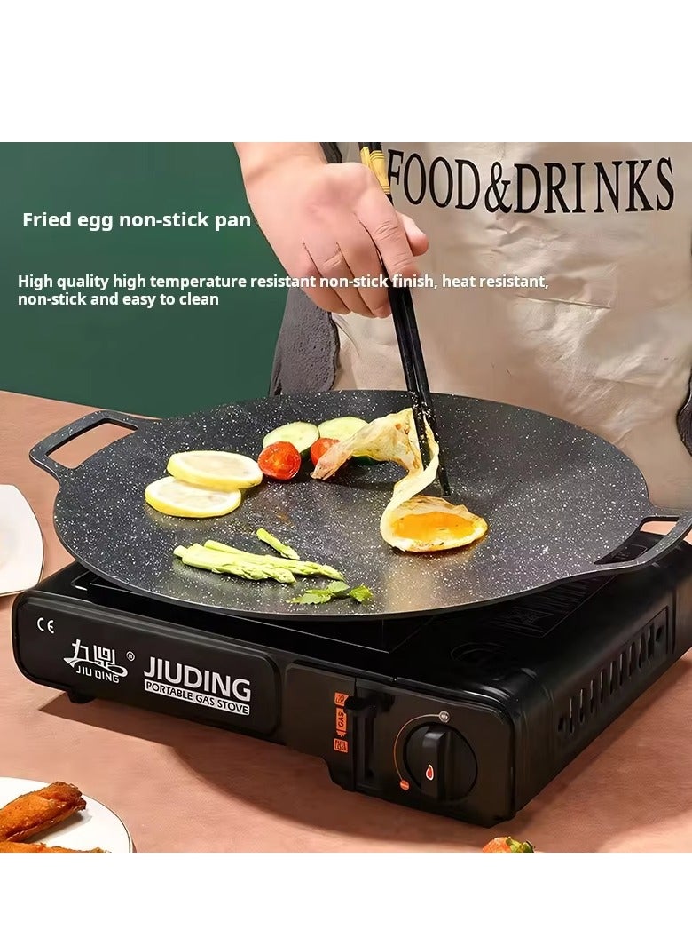 مقلاة شواء كورية دائرية غير لاصقة مصنوعة من مادة طبيعية مطلية بـ 6 طبقات لطهي الشواء والسفر والتخييم في الهواء الطلق ومقلاة شواء 34 سم (أسود) - Image 2