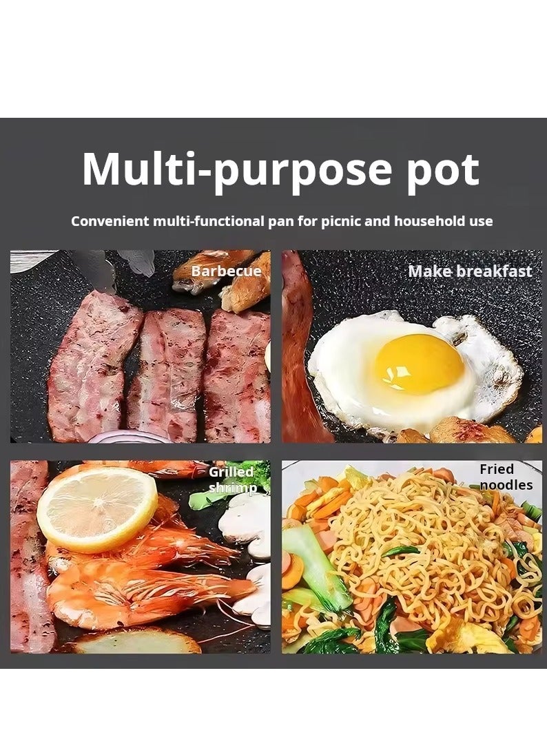 مقلاة شواء كورية دائرية غير لاصقة مصنوعة من مادة طبيعية مطلية بـ 6 طبقات لطهي الشواء والسفر والتخييم في الهواء الطلق ومقلاة شواء 34 سم (أسود) - Image 3