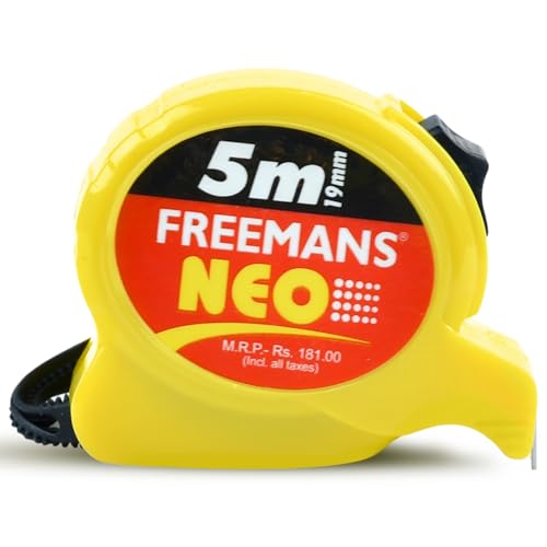 FREEMANS NEO 5m:19mm Steel Inchi Pocket Measuring Tape with Unbreakable ABS Case, Click-Action Front Lock, Finger Stop Protection, Hand Strap and Belt Clip - Image 1