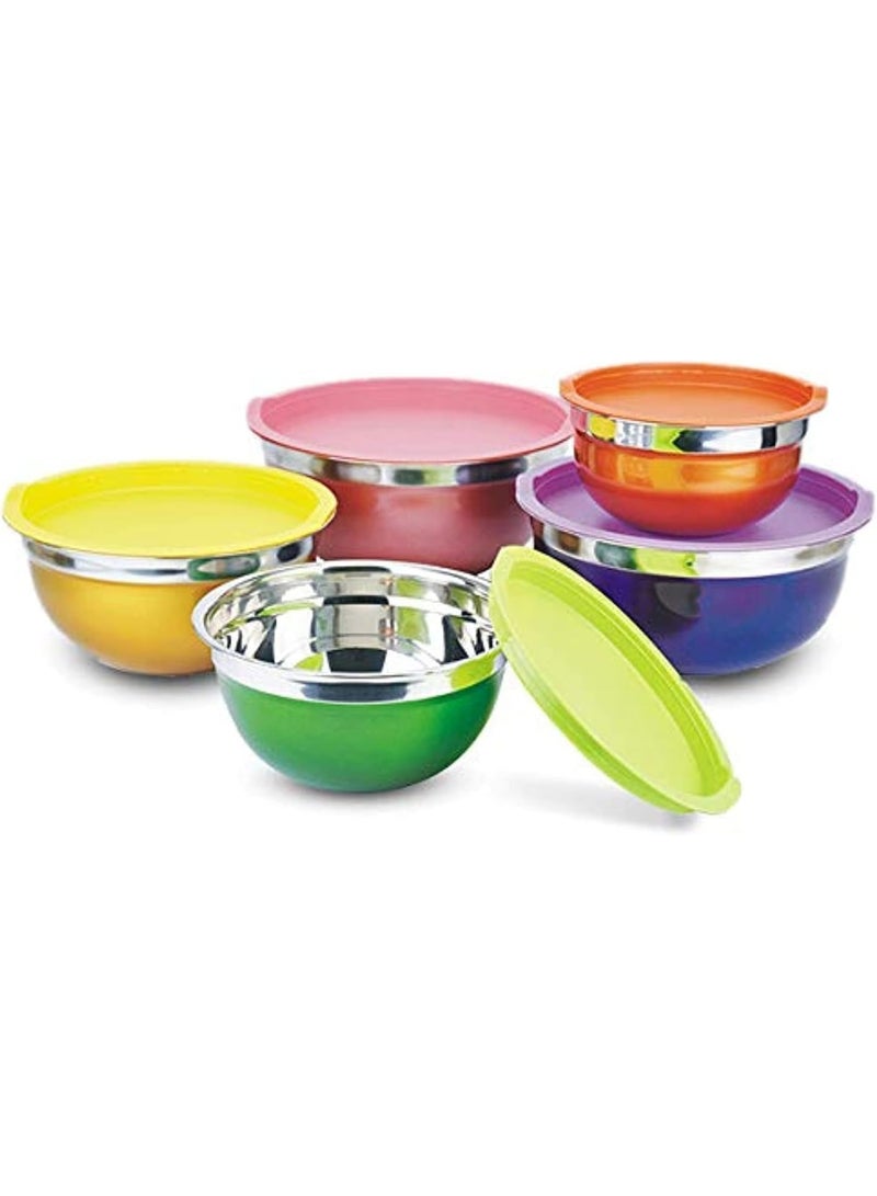 اتش تي اتش مجموعة أوعية خلط HTH بأغطية محكمة الإغلاق، أوعية سلطة، 5 ألوان، 5 أحجام، غير قابلة للانزلاق - Image 1