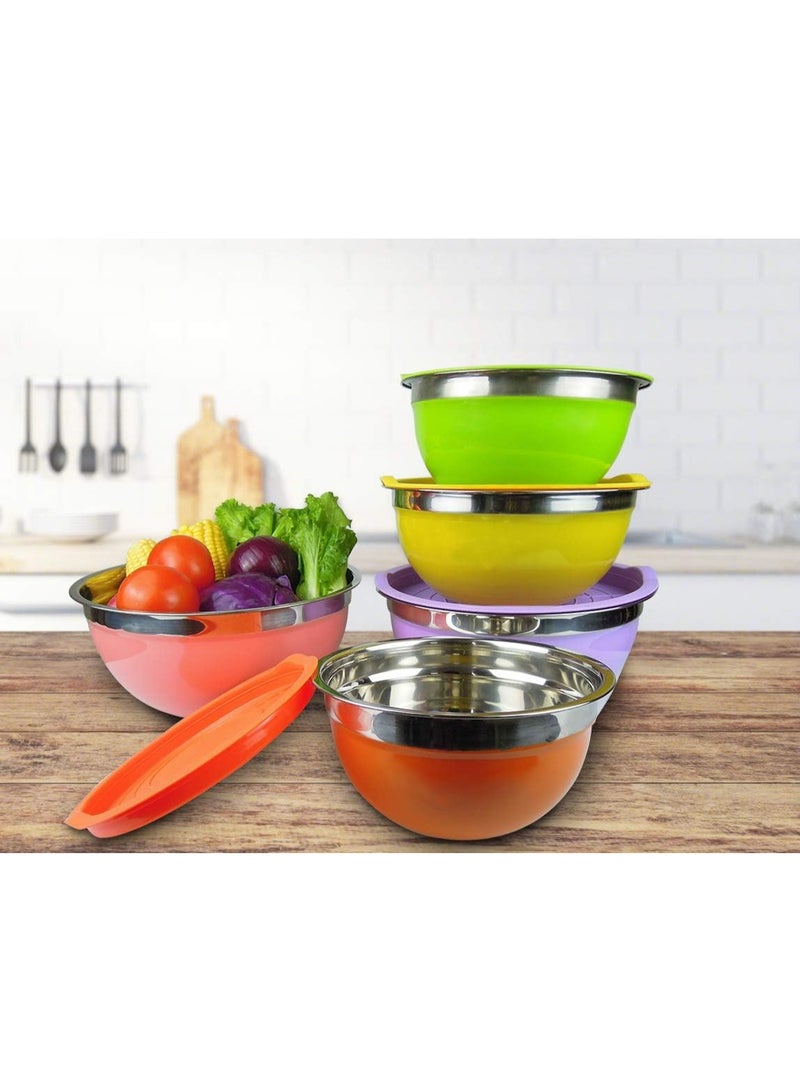 اتش تي اتش مجموعة أوعية خلط HTH بأغطية محكمة الإغلاق، أوعية سلطة، 5 ألوان، 5 أحجام، غير قابلة للانزلاق - Image 2