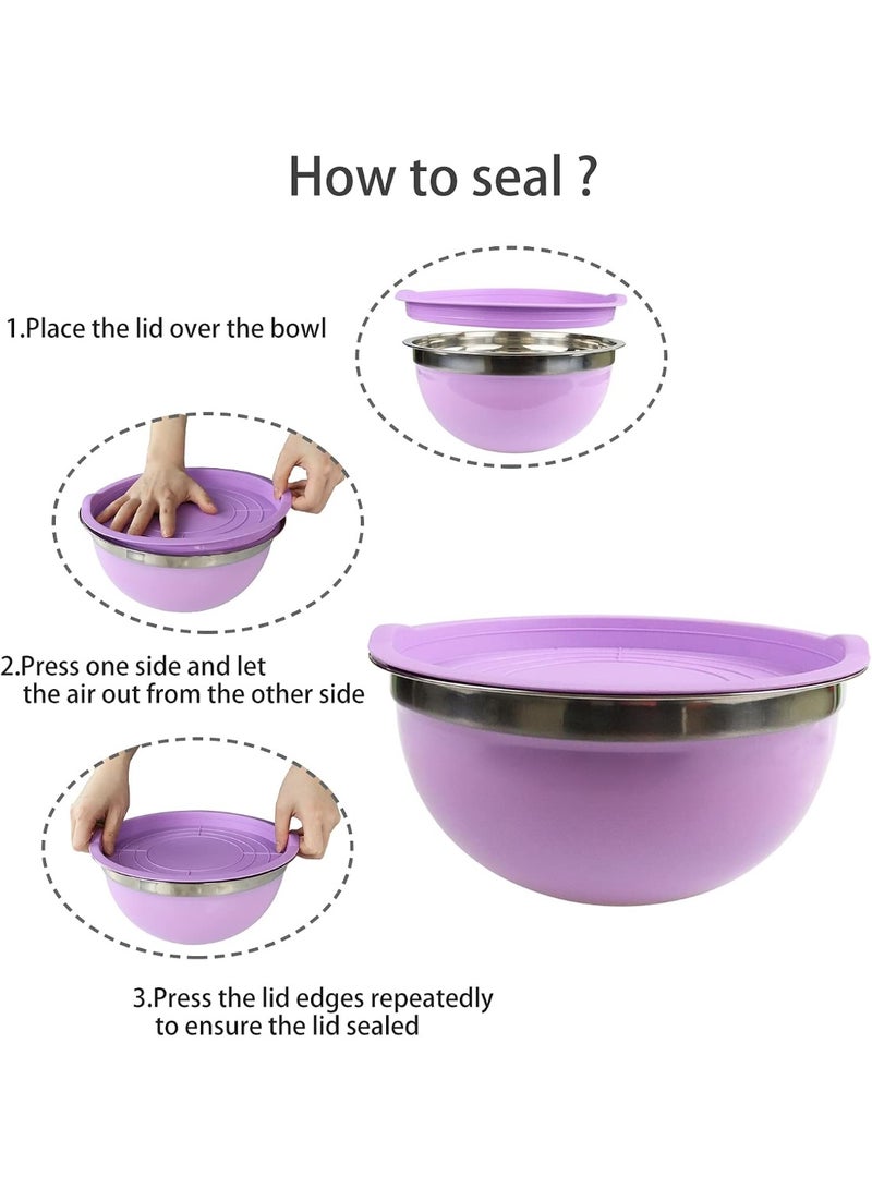 اتش تي اتش مجموعة أوعية خلط HTH بأغطية محكمة الإغلاق، أوعية سلطة، 5 ألوان، 5 أحجام، غير قابلة للانزلاق - Image 3