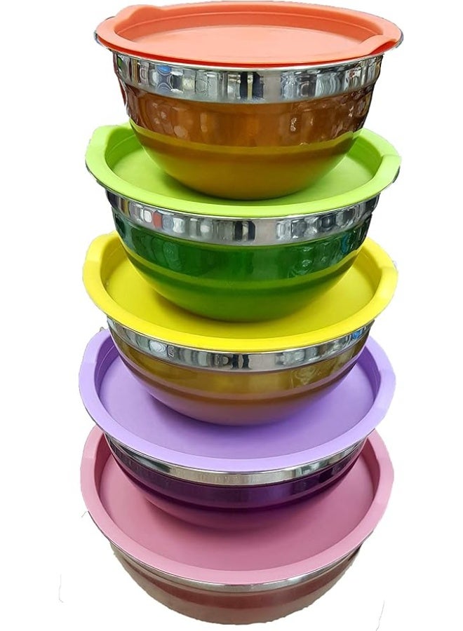 اتش تي اتش مجموعة أوعية خلط HTH بأغطية محكمة الإغلاق، أوعية سلطة، 5 ألوان، 5 أحجام، غير قابلة للانزلاق - Image 4