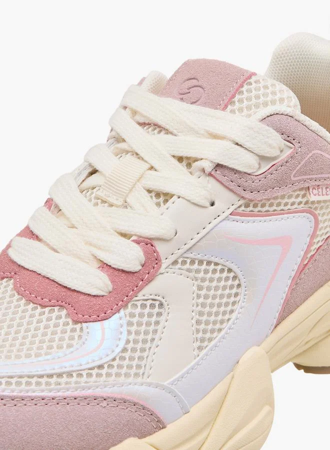 Celeste BLUSH Women Mesh Panel Lace-Up Sneakers for Women | Best Price UAE