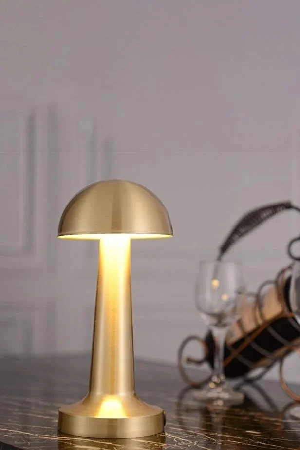 مينيهوم Mushroom Model Rechargeable Retro Table Lamp with Dimmer Gold
