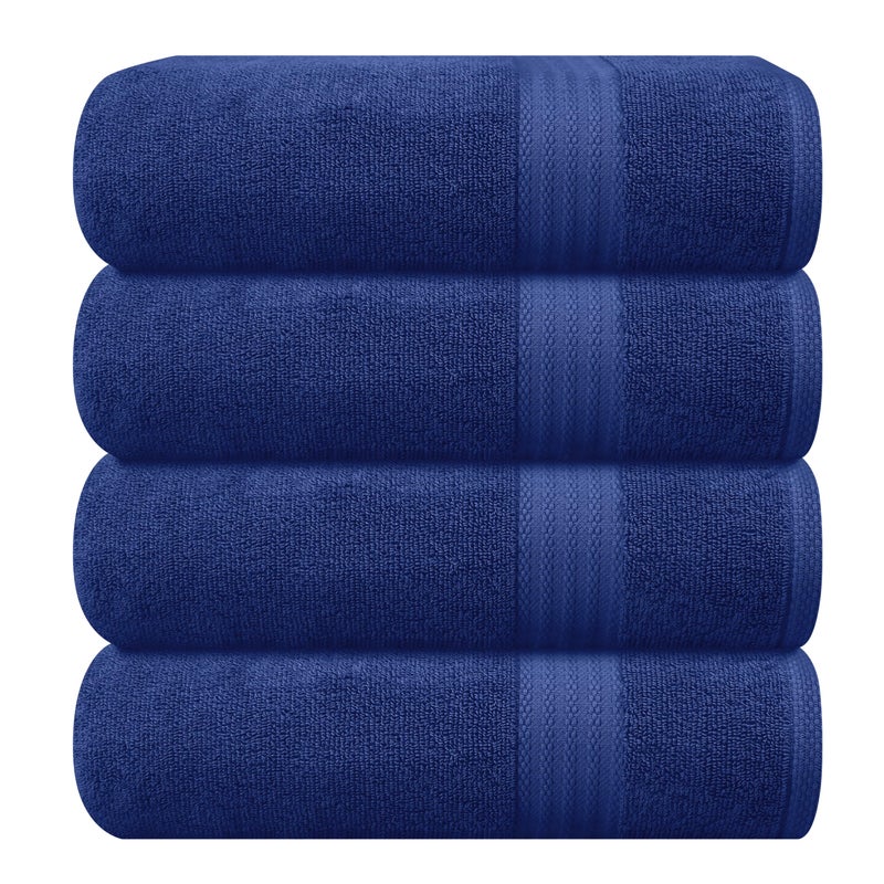 GLAMBURG Premium Cotton 4 Pack Bath Towel Set  100 Pure Cotton  4 Bath Towels 27x54  Ideal for Everyday use  Ultra Soft  Highly Absorbent  Navy
