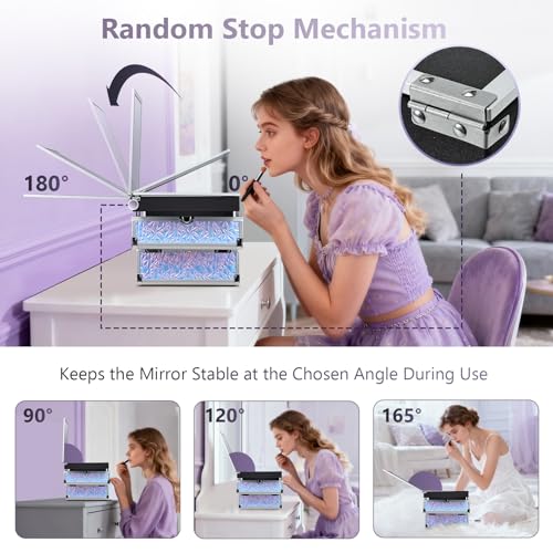 Joligrace Makeup Train Case Makeup Case Organizer Portable Cosmetic Box Storage with 2 Trays Mirror Locking with Keys Make Up Travel Case Nail Kits Traveling Makeup Box Shiny Purple - Image 2
