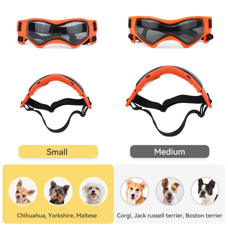 PETLESO Small Breed Dog Goggles, Sunglasses with UV Protection, Adjustable Straps - Orange - Image 4