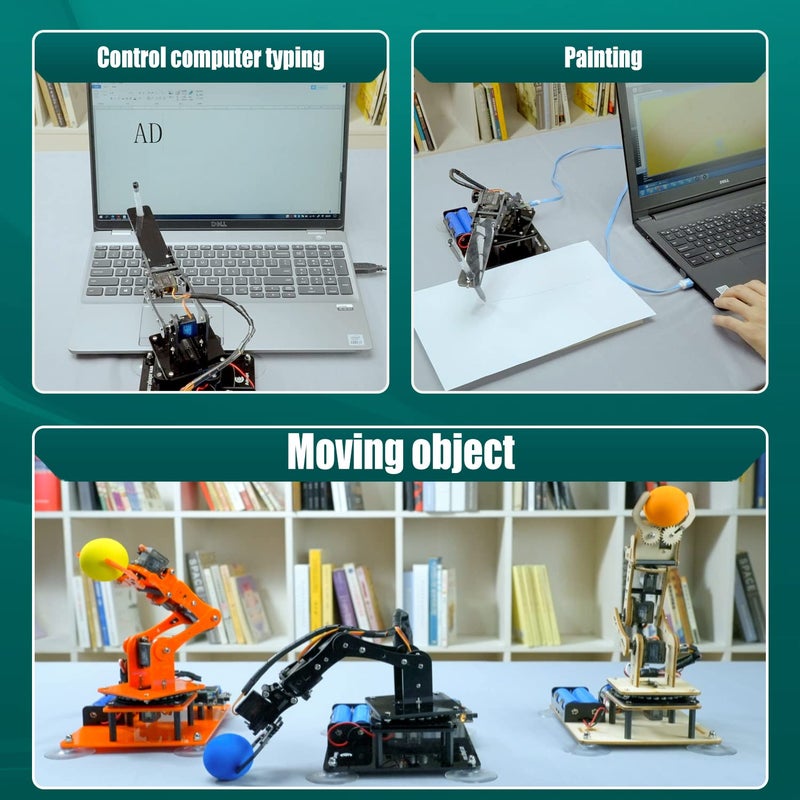 Adeept مجموعة ذراع الروبوت Adeept 5-DOF 5Axis متوافقة مع Arduino IDE قابلة للبرمجة DIY ترميز STEM ذراع الروبوت مع شاشة OLED ومعالجة الكود ودروس PDF - أسود - Image 3