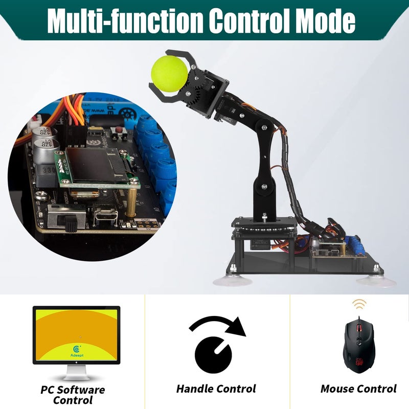 Adeept مجموعة ذراع الروبوت Adeept 5-DOF 5Axis متوافقة مع Arduino IDE قابلة للبرمجة DIY ترميز STEM ذراع الروبوت مع شاشة OLED ومعالجة الكود ودروس PDF - أسود - Image 2