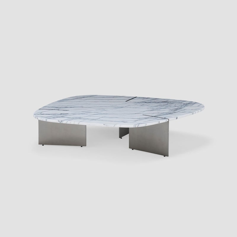 AL HUZAIFA FURNITURE Julienne Center Table, Top With Turkish Lilac Natural Marble, In Metal Legs - Image 1