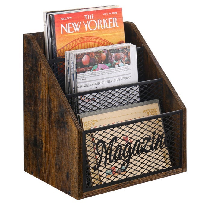 MAGAZINE HOLDER STEPPED 3 TIER MAGAZINE RACK FLOOR MAGAZINE STORAGE BASKET FOLDER ORGANIZER BIN FOR MAGAZINESBOOKSNEWSPAPERSTABLETS