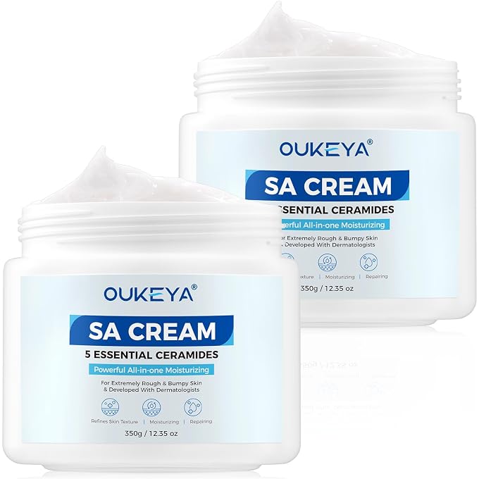 OUKEYA SA Cream for Rough & Bumpy Extremely Dry Skin with 5 Kinds of Ceramides & Salicylic Acid,Exfoliating Moisturizing Body Lotion with Long-Lasting Moisture,Dermatologist Recommended,2 Pack - Image 1