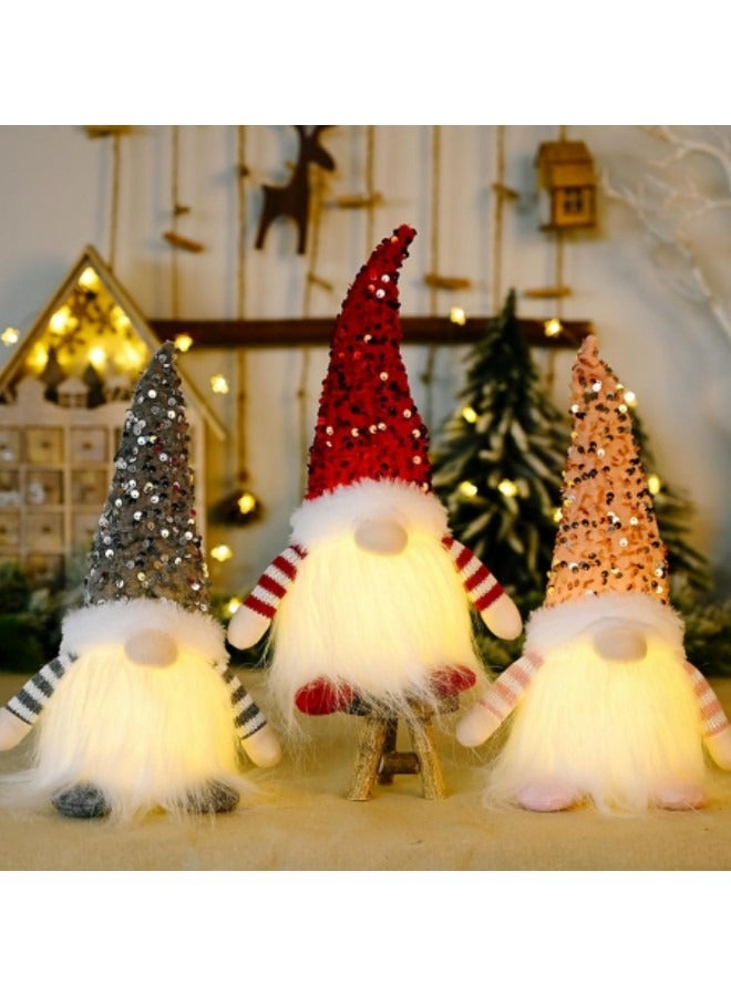 GGEROU Christmas Gnome Decoration Set of 3, Christmas Gonks Gnomes Plush Swedish, Christmas Gonks Light Up Ornaments - Image 1