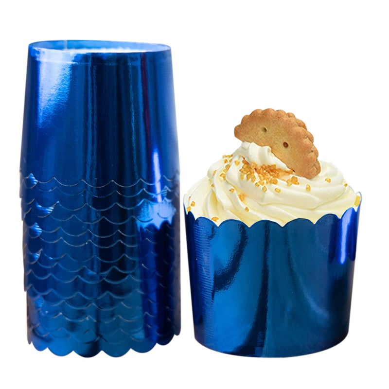 Dootafy Blue Baking Cups Cupcake Liners 50pcs Paper Baking Cups Muffin Liners Greaseproof Disposable Bulk Cupcake Wrappers 6 oz Standard Muffin for Fathers Day Decor Retirement Graduation Parties
